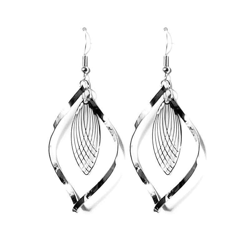 Boucles d'oreilles fantaisie filigrane tombante feuille argent