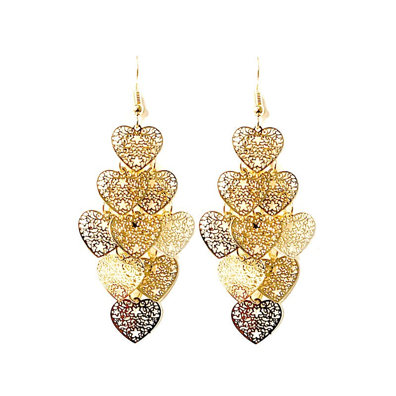 Fancy filigree earrings multitude of gold hearts