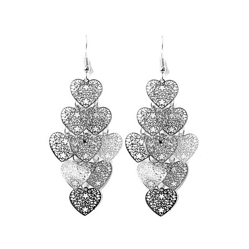 Boucles d'oreilles fantaisie filigrane multitude de cœurs argent