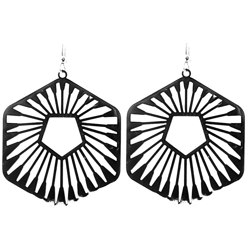 Boucles d'oreilles fantaisie filigrane polygone noir