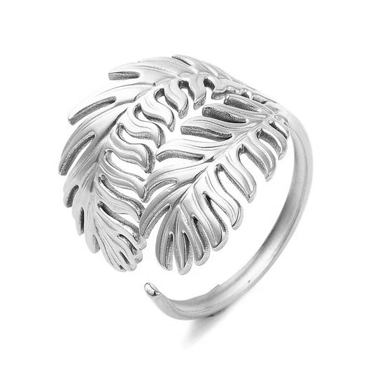 Bague acier inoxydable feuille