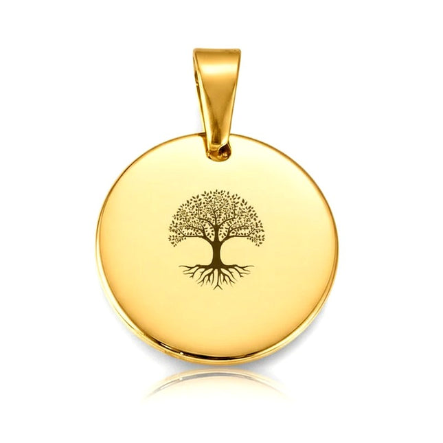 Pendentif acier à personnaliser rond argenté arbre de vie