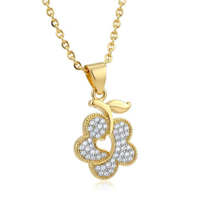Collier pour femme chaîne ornée d'un pendentif fleur et cœur sertis de zirconiums Colliers plaqué or Bijouxmode