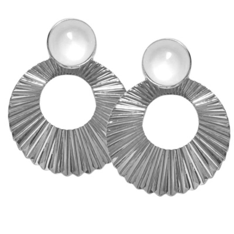 Boucles d'oreilles fantaisie ronde argenté nacre