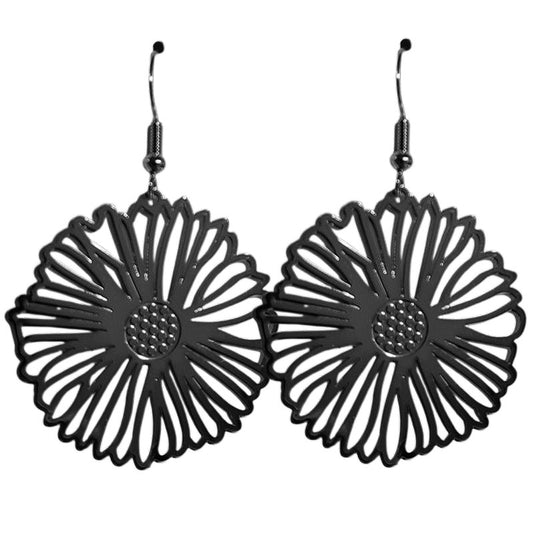 Boucles d'oreilles fantaisie filigrane rosace noir