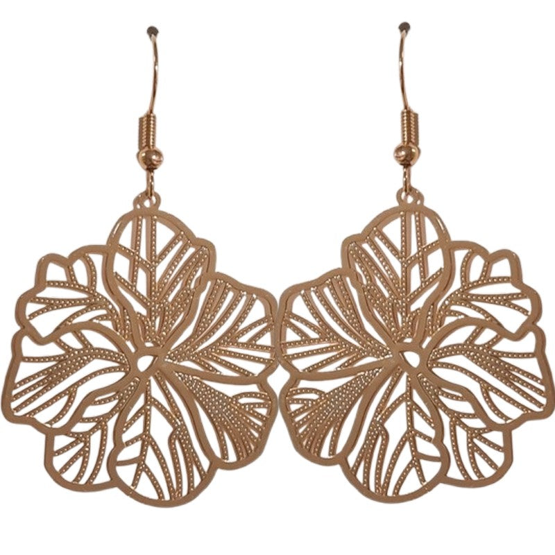 Boucles d'oreilles fantaisie filigrane feuille dorée