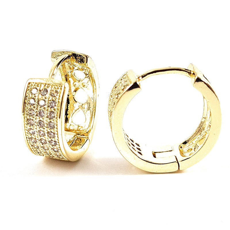 3-row CZ diamond hoop earrings set