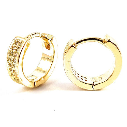 Boucles d'oreilles Créoles 2 rangs diamant CZ sertis Boucles d'oreilles plaqué or Bijouxmode