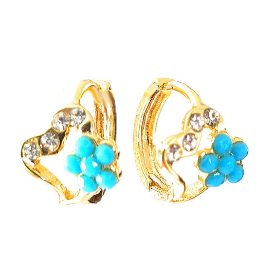 Blue flower heart earrings