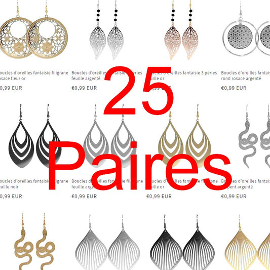 Lot de 25 paires de boucles d'oreilles pour femme motifs aléatoires