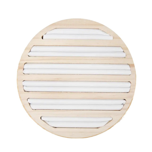 Round wooden ring display, white color