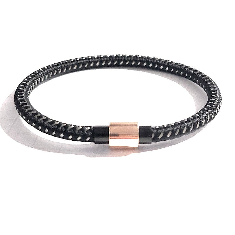Bracelet acier inoxydable tissus couleur marron/argent