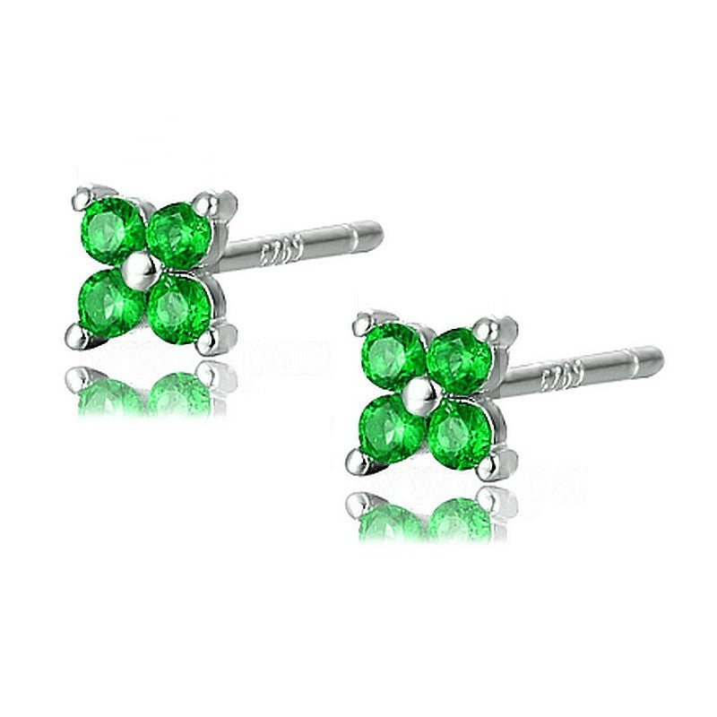 Boucles d'oreilles argent 925 fleur diamant CZ vert