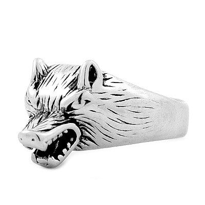 316 Steel Ring - Silver color - Small wolf head