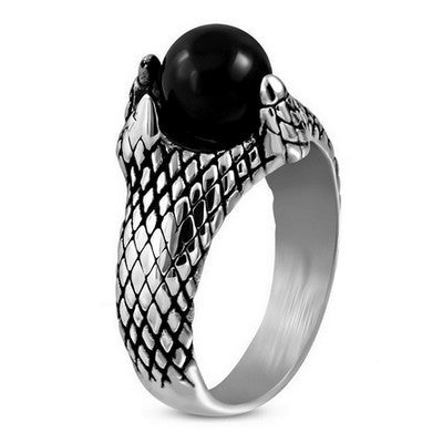 Bague en Acier 316 - Couleur argenté - Perle noire