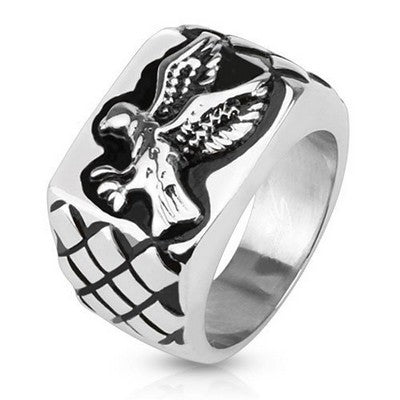 316 Steel Ring - Silver Color - Chiseled Eagle