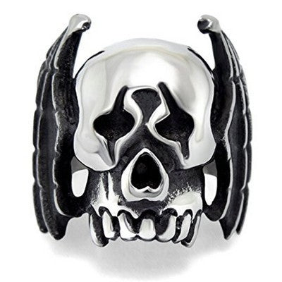 316 Steel Ring - Silver color - Skull + Wings