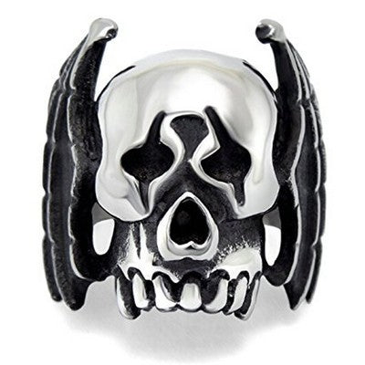 Anillo Acero 316 - Color plata - Calavera + Alas