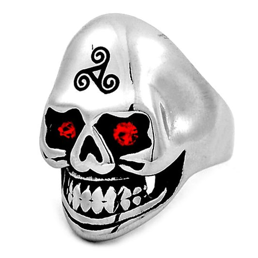 316 Steel Ring - Silver color - Skull - Red eye