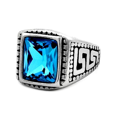 Bague en Acier 316 - Chevaliere ciselé - Diamant cz ' Bleu ' Papybiker66 8 (us)