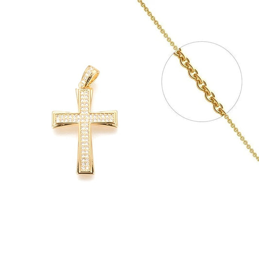 Collier chaîne et pendentif croix religieuse diamants CZ sertis blanc