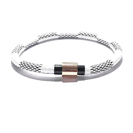 Bracelet acier inoxydable cuir couleur blanc/noir