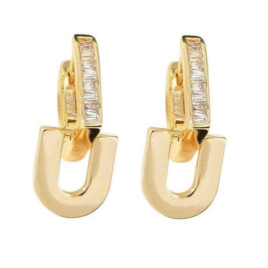 U-shaped zirconium set dangle earrings