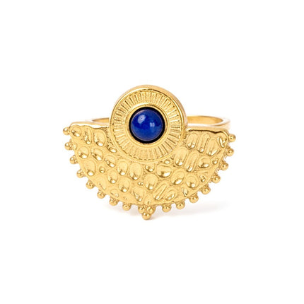 Bague acier inoxydable soleil pierres naturelles lapis lazuli Bagues pierres naturelles Bijouxmode