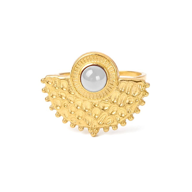 Bague acier inoxydable soleil pierres naturelles de lune Bagues pierres naturelles Bijouxmode