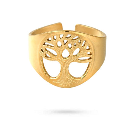Bague acier inoxydable dorée arbre de vie Bijouxmode
