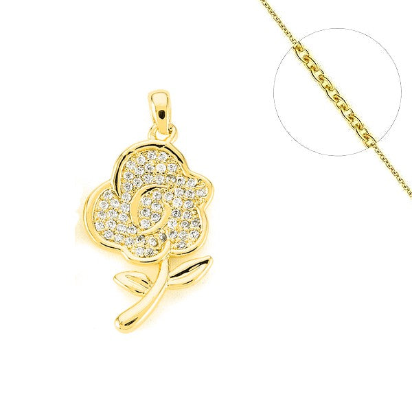 Collier chaîne et pendentif fleur serti de zirconiums Colliers plaqué or Bijouxmode