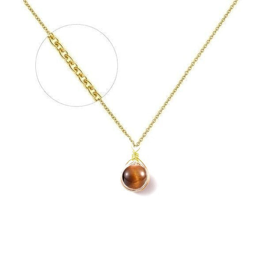 Gold plated natural stone necklace 9 mm rose quartz