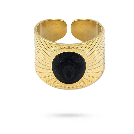 Bague acier inoxydable émail noir Bijouxmode