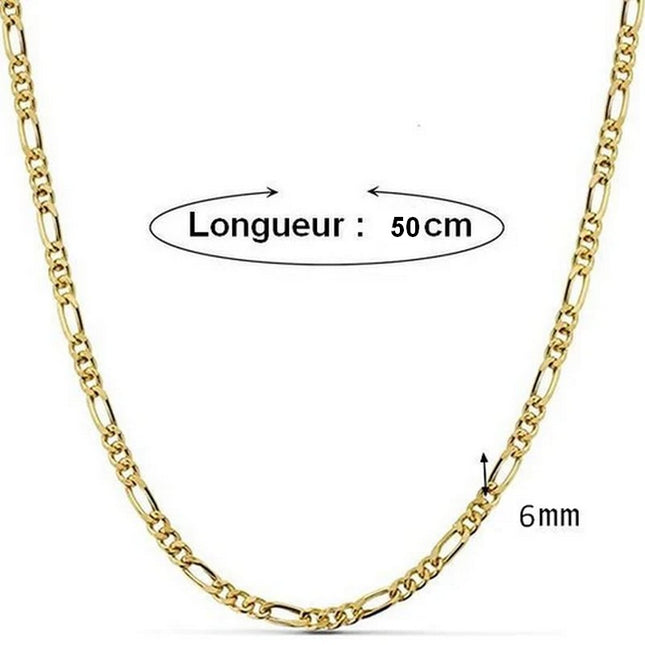 Chaine acier maille figaro couleur or - 50 cm - 6 mm Bijouxmode