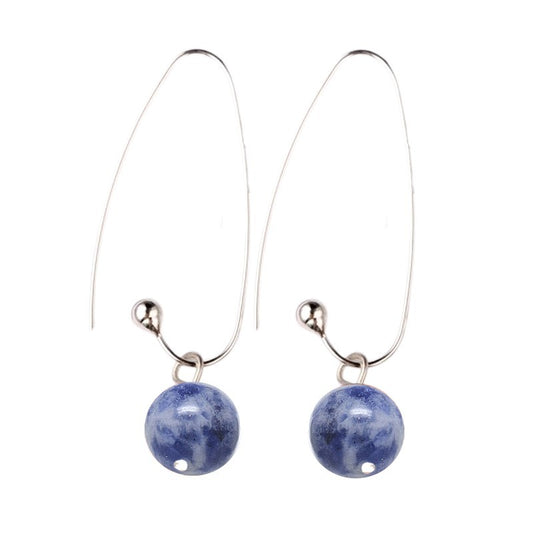 Boucles d'oreilles pendantes acier inoxydable pierres naturelles jaspe bleu