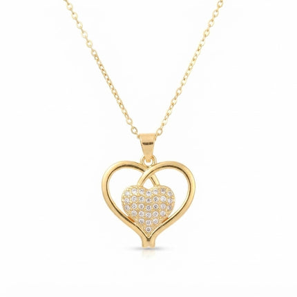 Fine gold-plated chain necklace with a heart pendant set with cubic zirconia