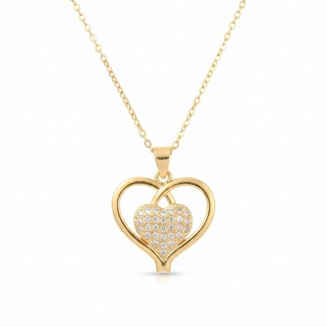 Fine gold-plated chain necklace with a heart pendant set with cubic zirconia