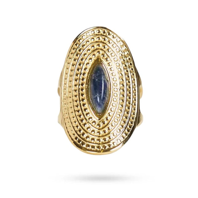 Bagues pour femme acier inoxydable pierre naturelle sodalite Bagues pierres naturelles Bijouxmode