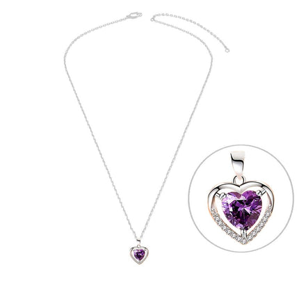 Collier argent 925 pendentif cœur orné de zirconiums sertis et oxyde mauve Cotemode