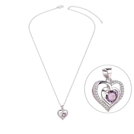 Collier argent 925 Cœur zirconiums sertis oxyde mauve Cotemode