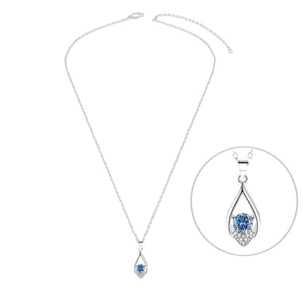 Collier argent 925 goutte zirconiums sertis et oxyde bleu Cotemode