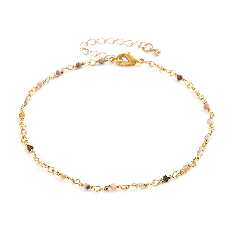 Gold-plated brass anklet with natural tourmaline stone