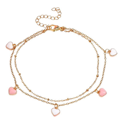 Chaîne de cheville en acier inoxydable chaîne satellite cœur nacre rose et blanc Bijouxmode