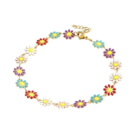 Chaîne de cheville en acier inoxydable fleurs multicolores Bijouxmode