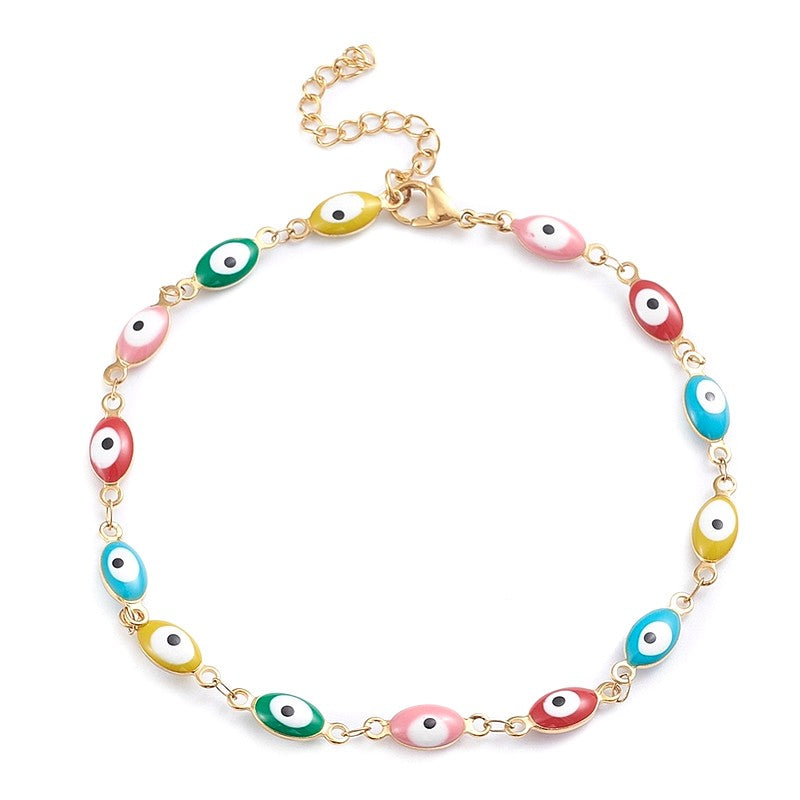 Multi color eye stainless steel anklet