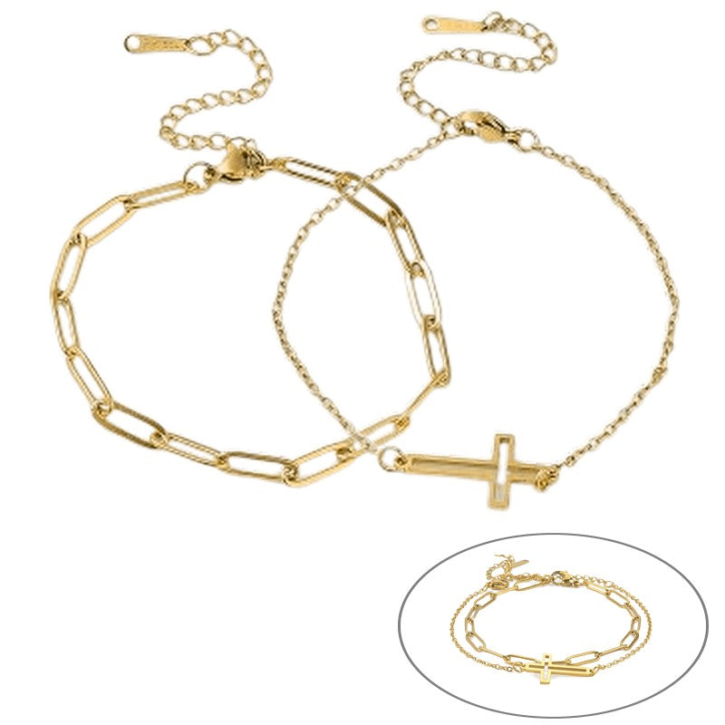 Ensemble 2 bracelets souples pour femme Croix maille trombone