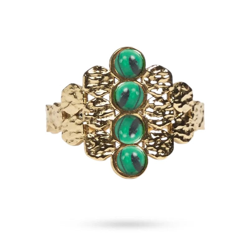 Flavie stainless steel women's rings with natural malachite stone