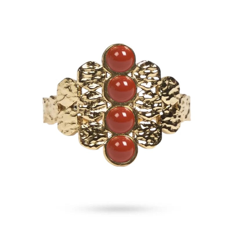 Flavie stainless steel women's rings with natural red jasper stone