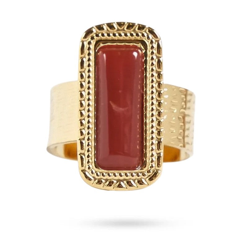 Anillos para mujer acero Lucie piedra natural ágata roja