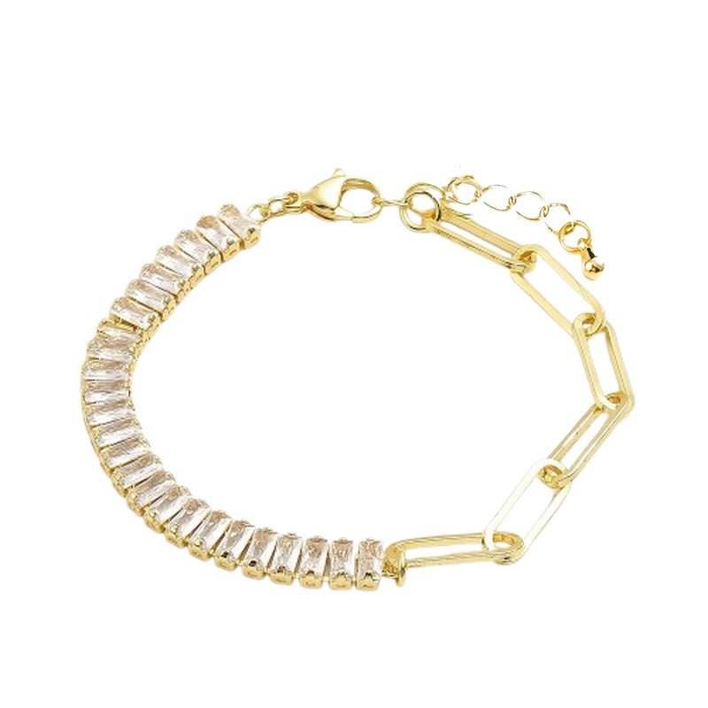 Women's Bracelet - Flexible Zirconia Diamonds Paperclip Chain